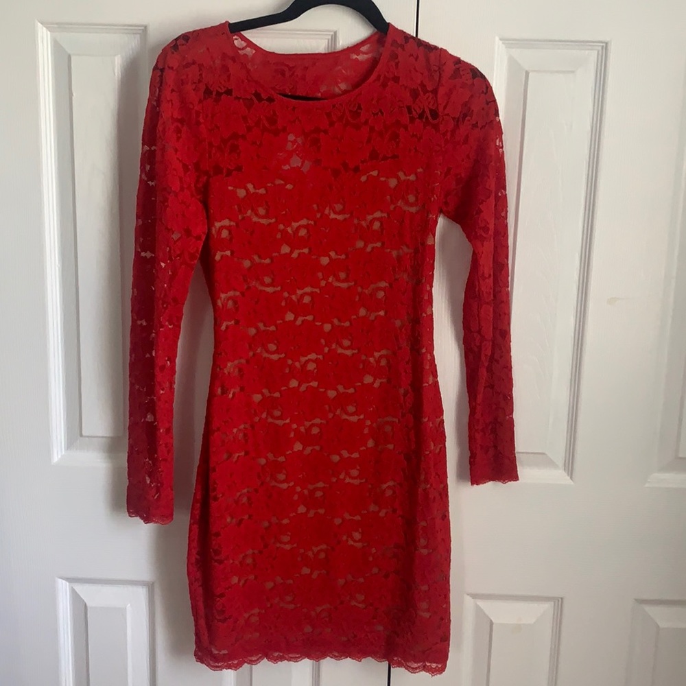 Express Red Lace Bodycon Dress